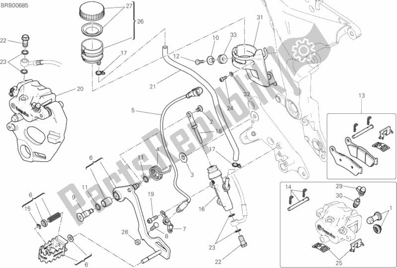 Todas as partes de Sistema De Freio Traseiro do Ducati Multistrada 1260 Enduro Touring USA 2019